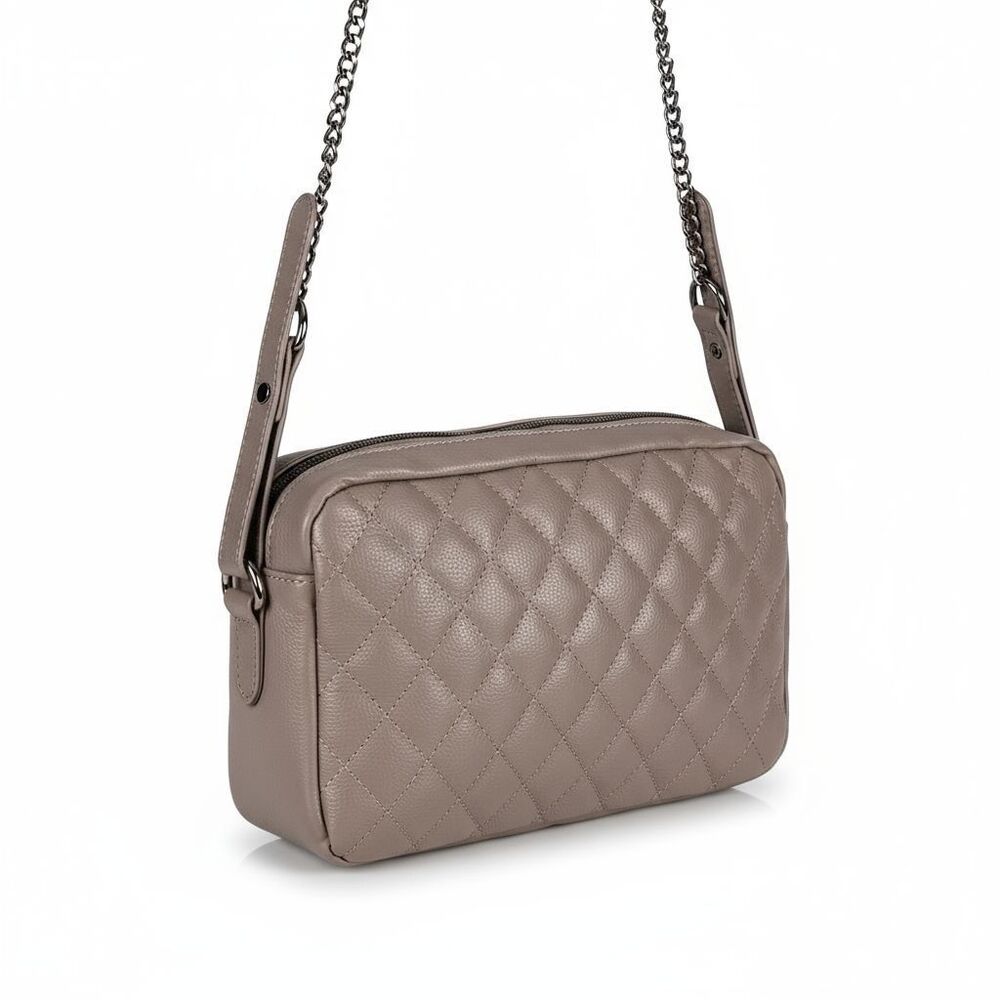 Bella Russo Crossbody Handbag Women Tan Faux Leather Quilted Chain Strap Purse - Picture 3 of 8